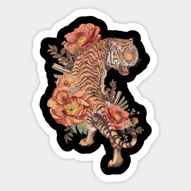 Floral Tiger Sticker by REVEREE ART